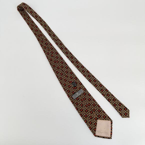 Lladro Silk Tie Made In Spain Geometric Lattice Print Designer Luxury Vintage - Picture 3 of 7